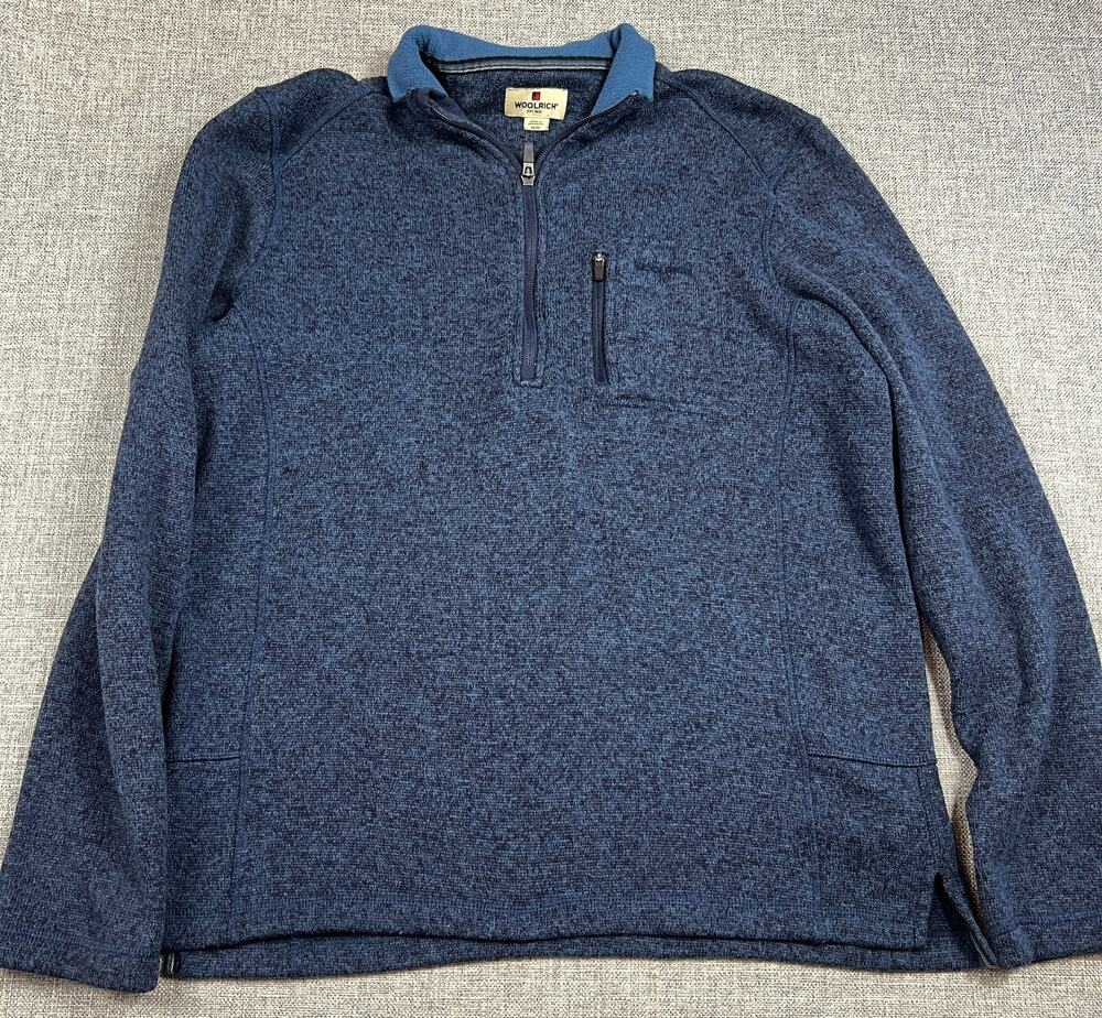 Woolrich Men’s M Blue Sweater Fleece Quarter Zip Pullover Chest Pocket